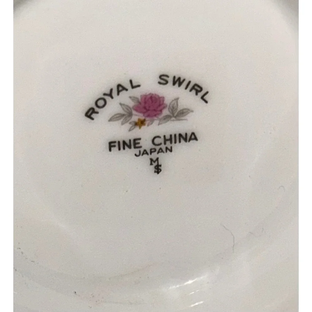 Royal Swirl Fine China Teapot Pink Rose Silver Trim Vintage Japan Floral Tea Pot